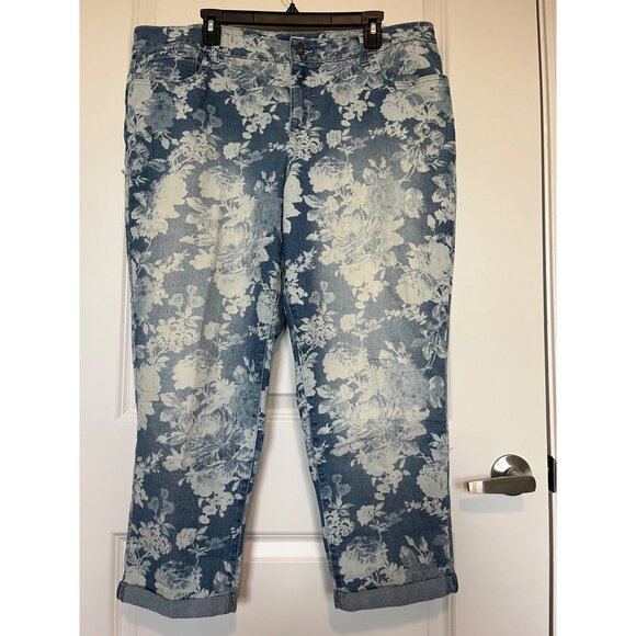 Faded Glory Floral Print Stretch Jeans Womens Size 20 High Rise 5 Pocket Plus - Picture 1 of 8